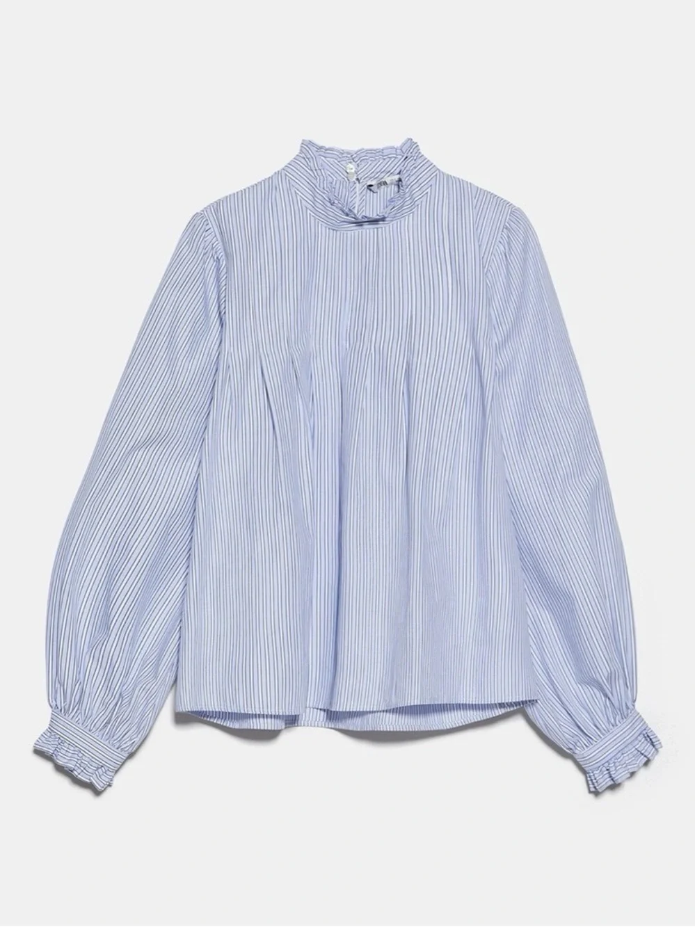 ZARA | Blue White Striped Ruffled Poplin Shirt Blouse - Picture 4 of 8